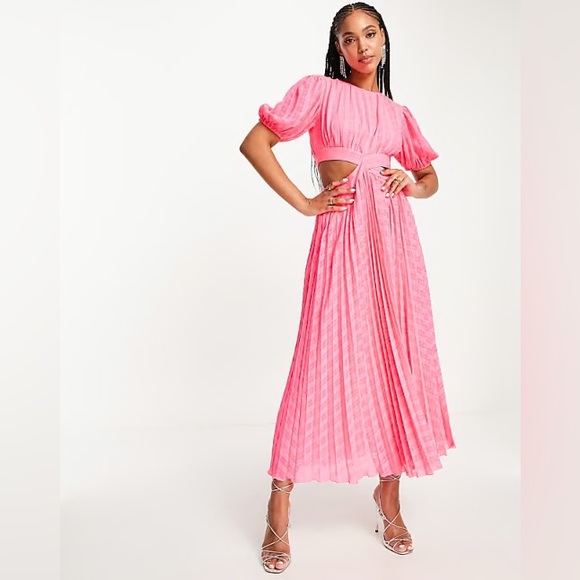 ASOS Dresses & Skirts - ASOS DESIGN pleated cut out midi dress in hyper pink